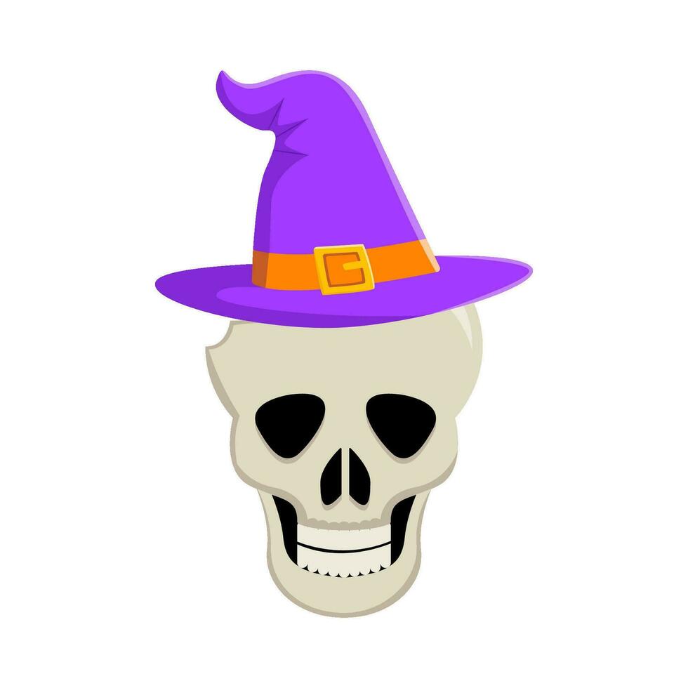 spooky hat witch in skull illustration vector