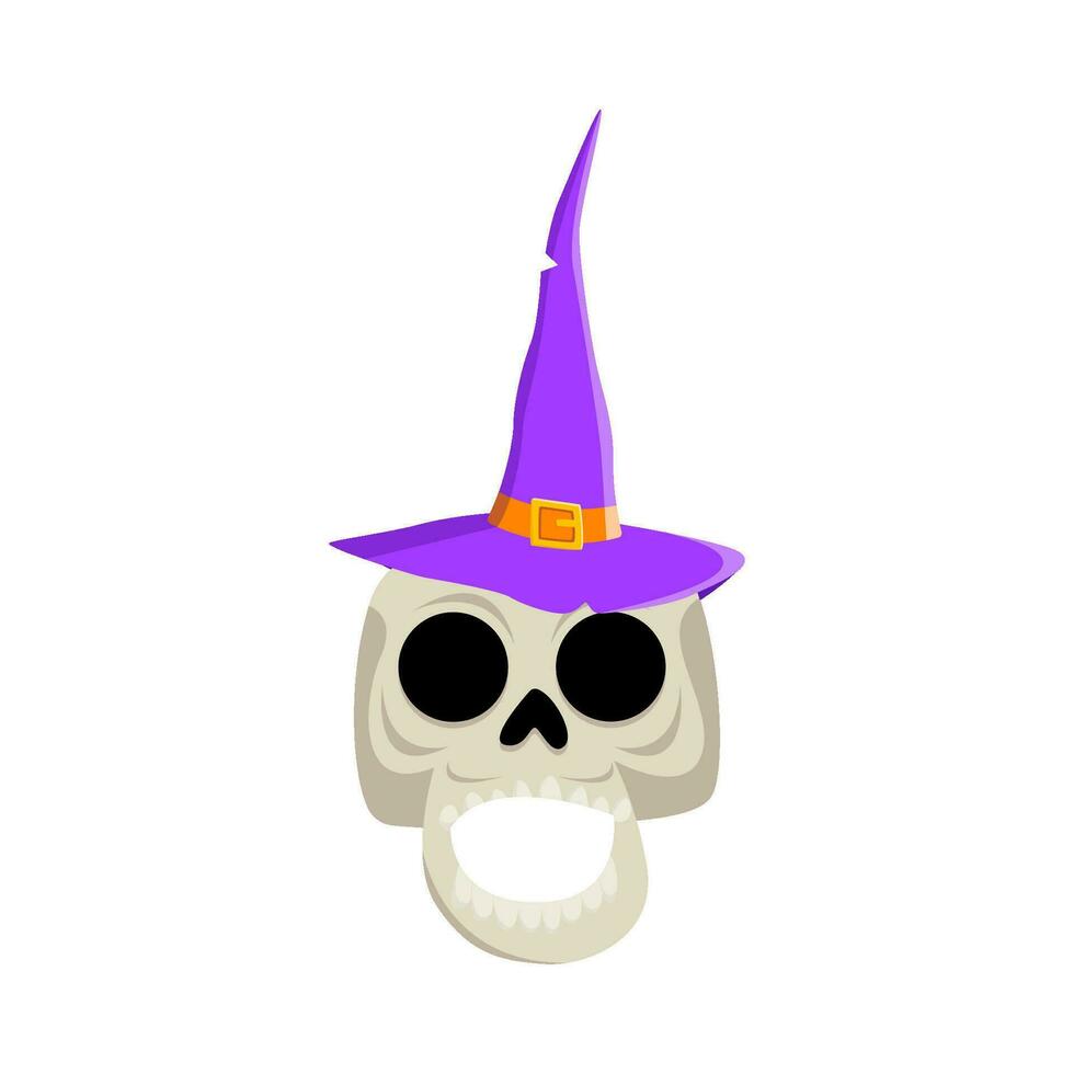 spooky hat witch in skull illustration vector