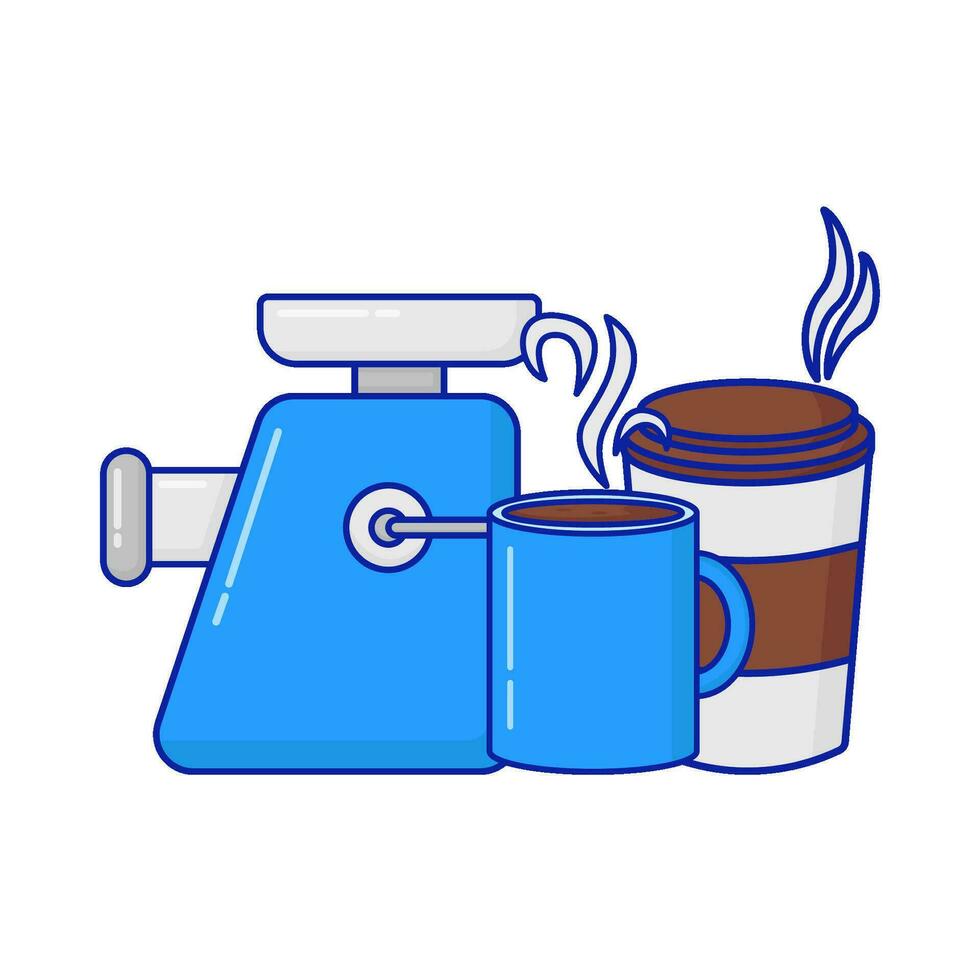 amoladora café, vaso café bebida con taza café bebida ilustración vector