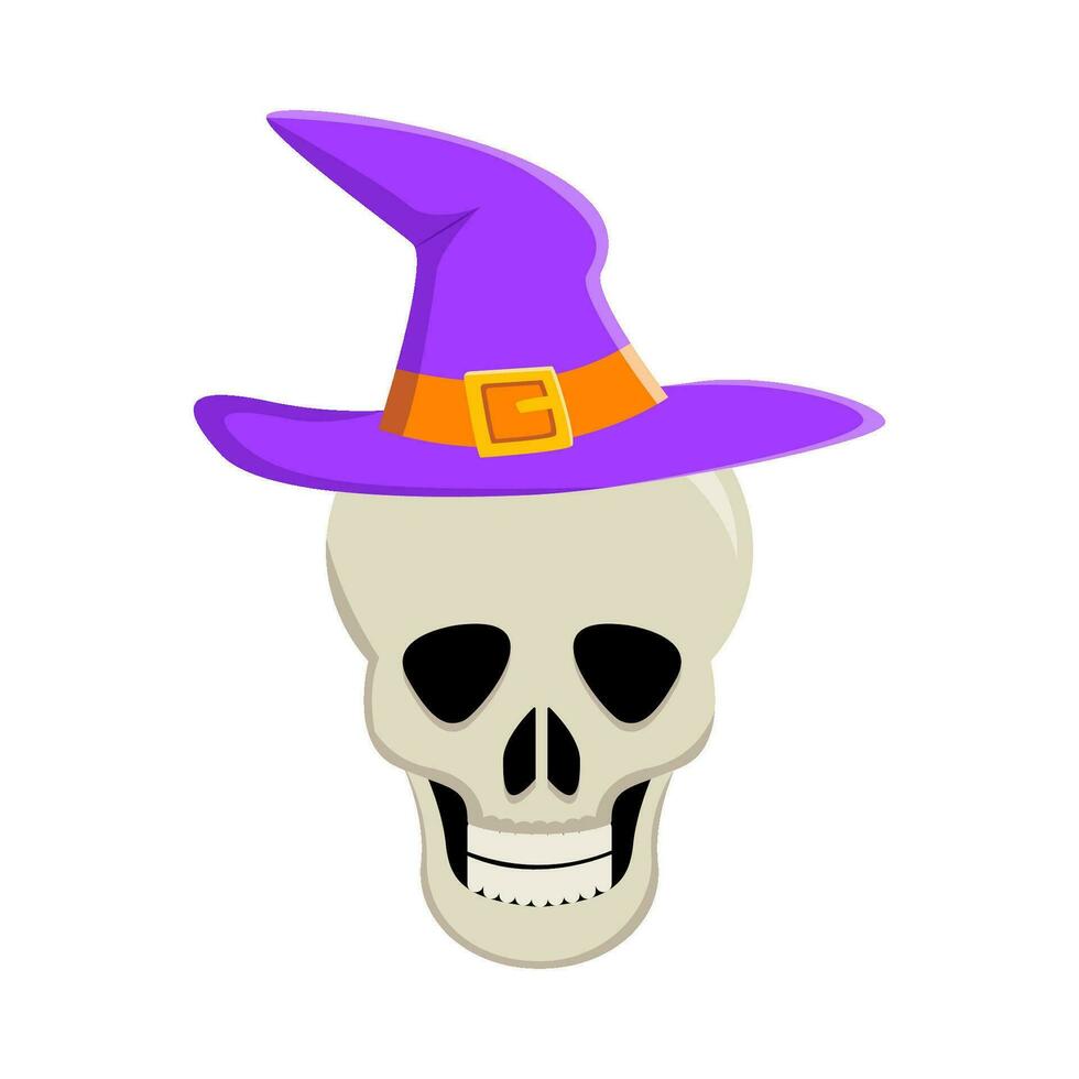 spooky hat witch in skull illustration vector