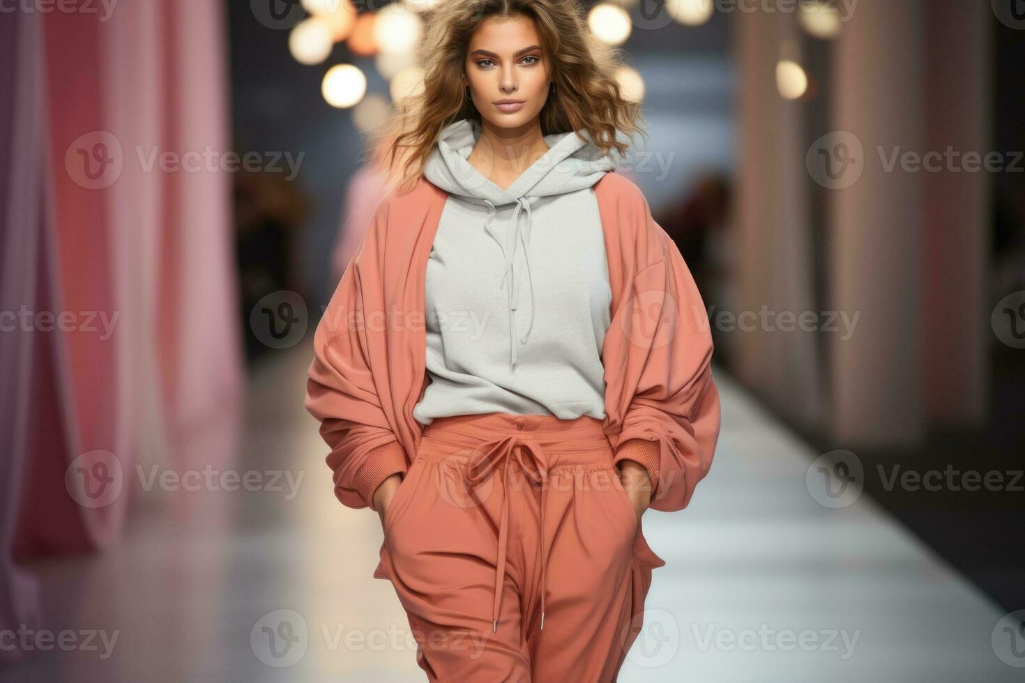 AI generated Bold Peach Ruffles Define Chic Runway Statement Look 2024. photo