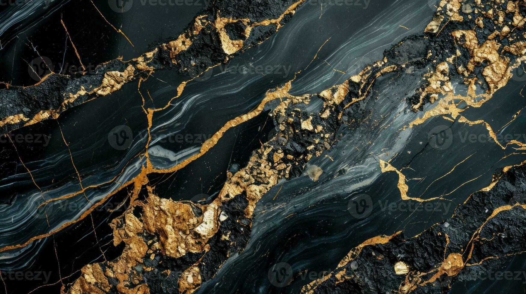 AI generated Luxurious Black Marble with Gold Veins Abstract Background. photo