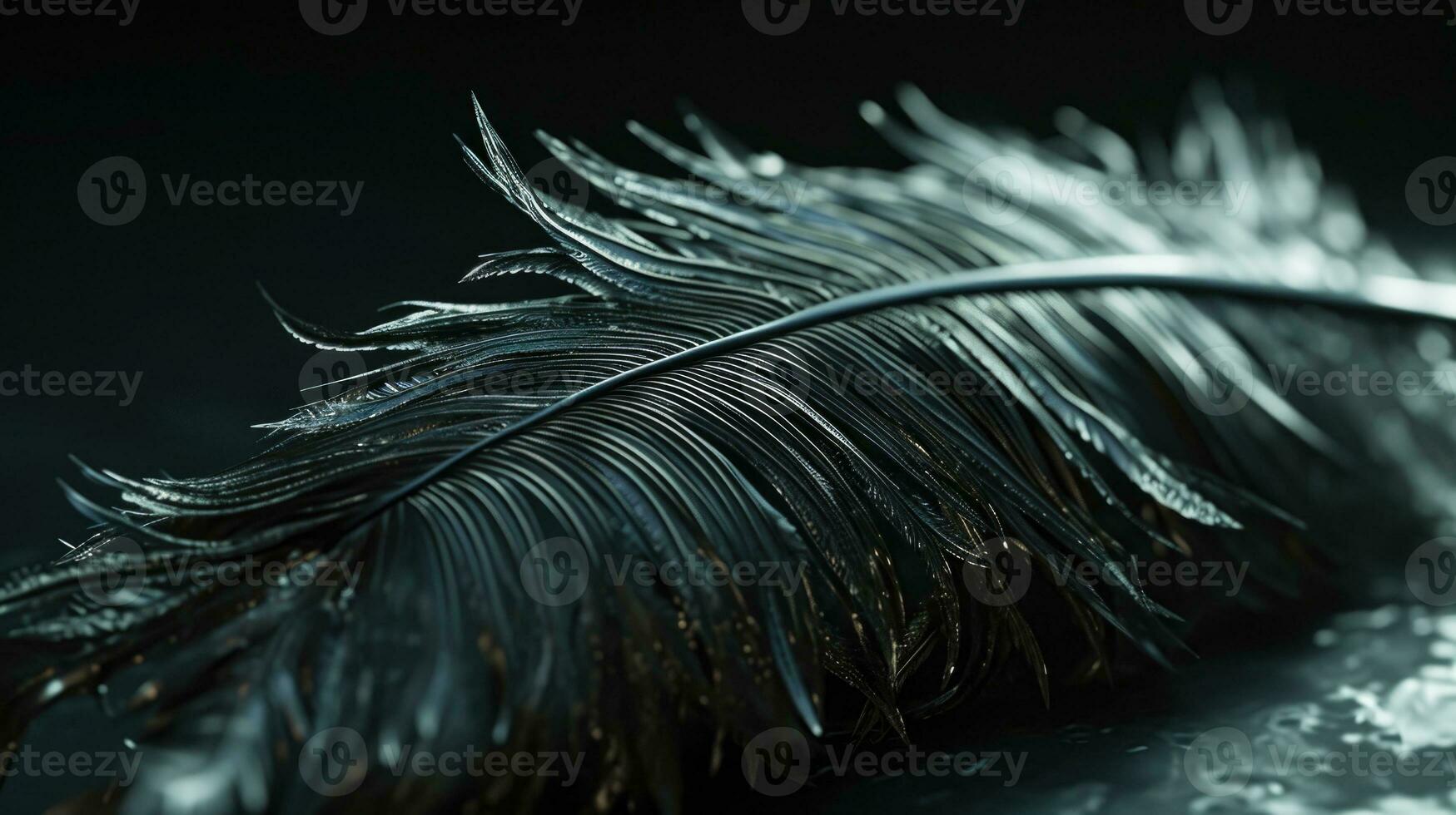 ai generado negro pluma con agua gotas en macro detalle foto