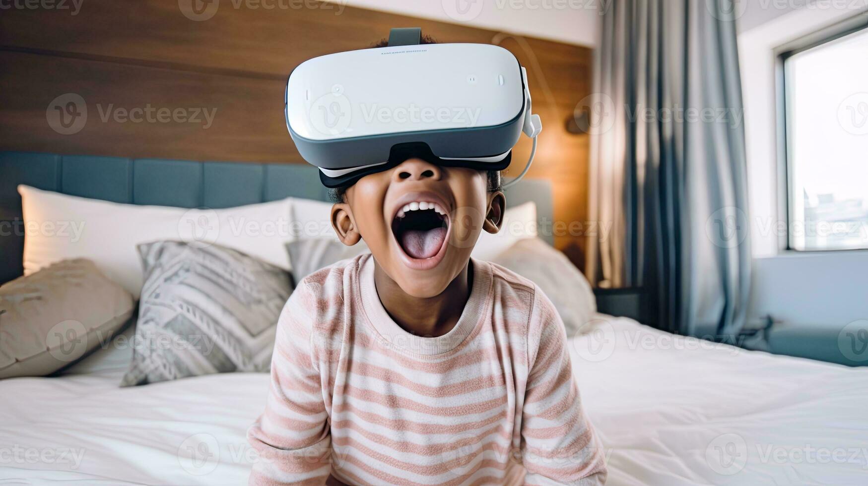 AI generated Young Child Delighted by Virtual Reality Experience. photo
