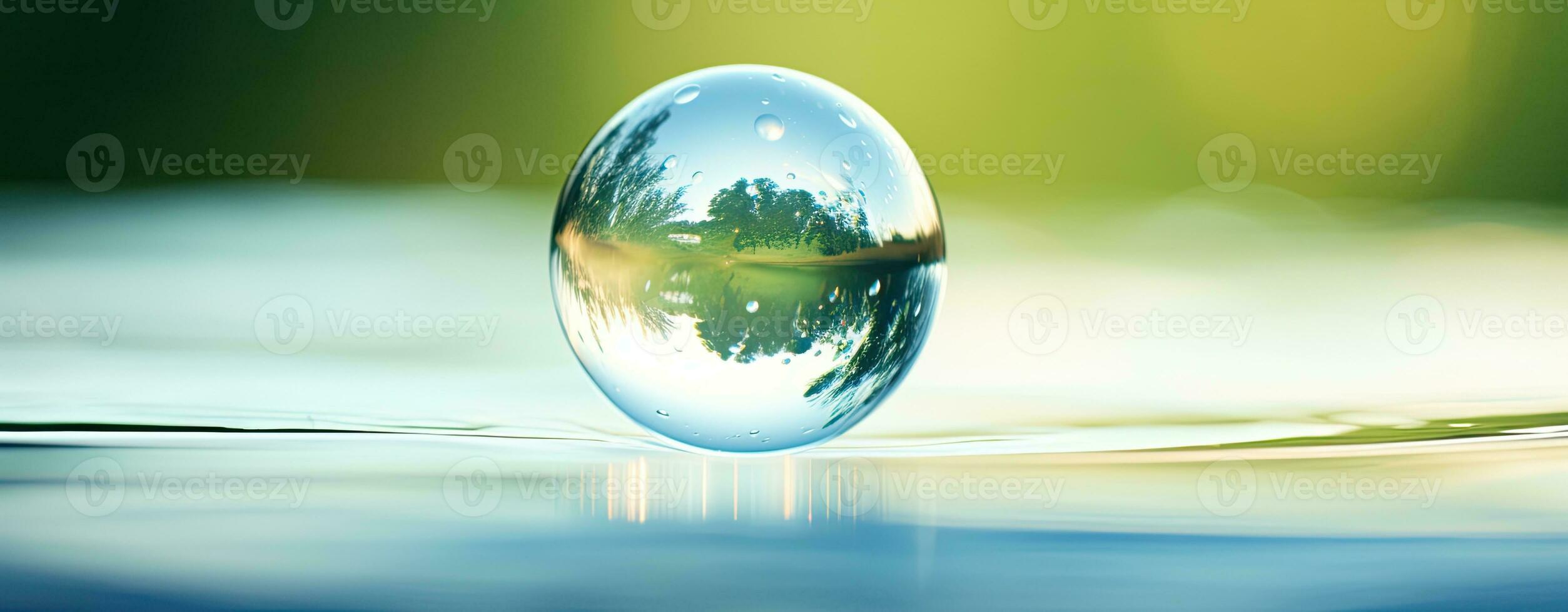 AI generated Pristine Water Droplet Poised on Surface in Macro Shot photo