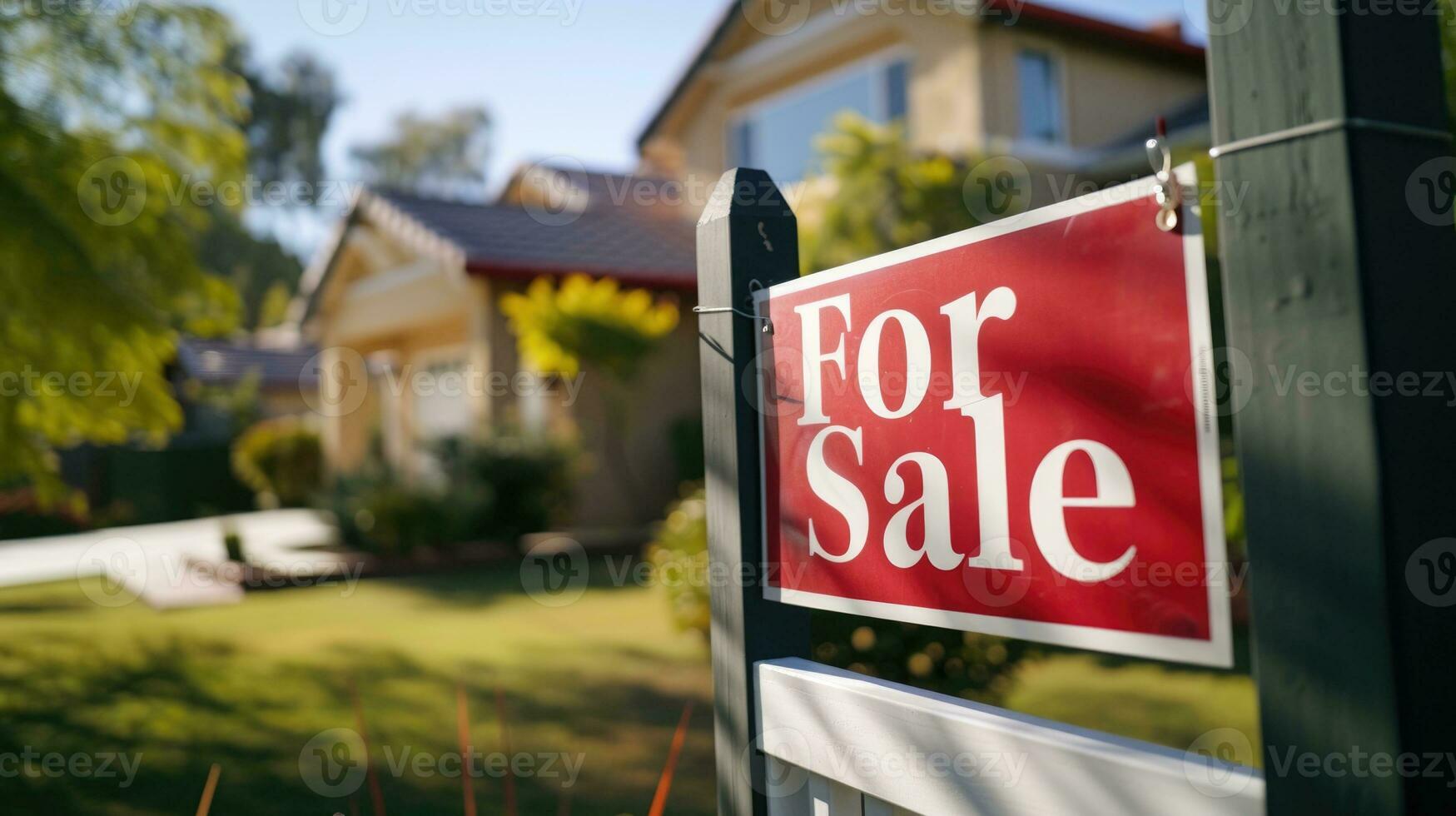 AI generated Home for Sale Sign in Front of House photo