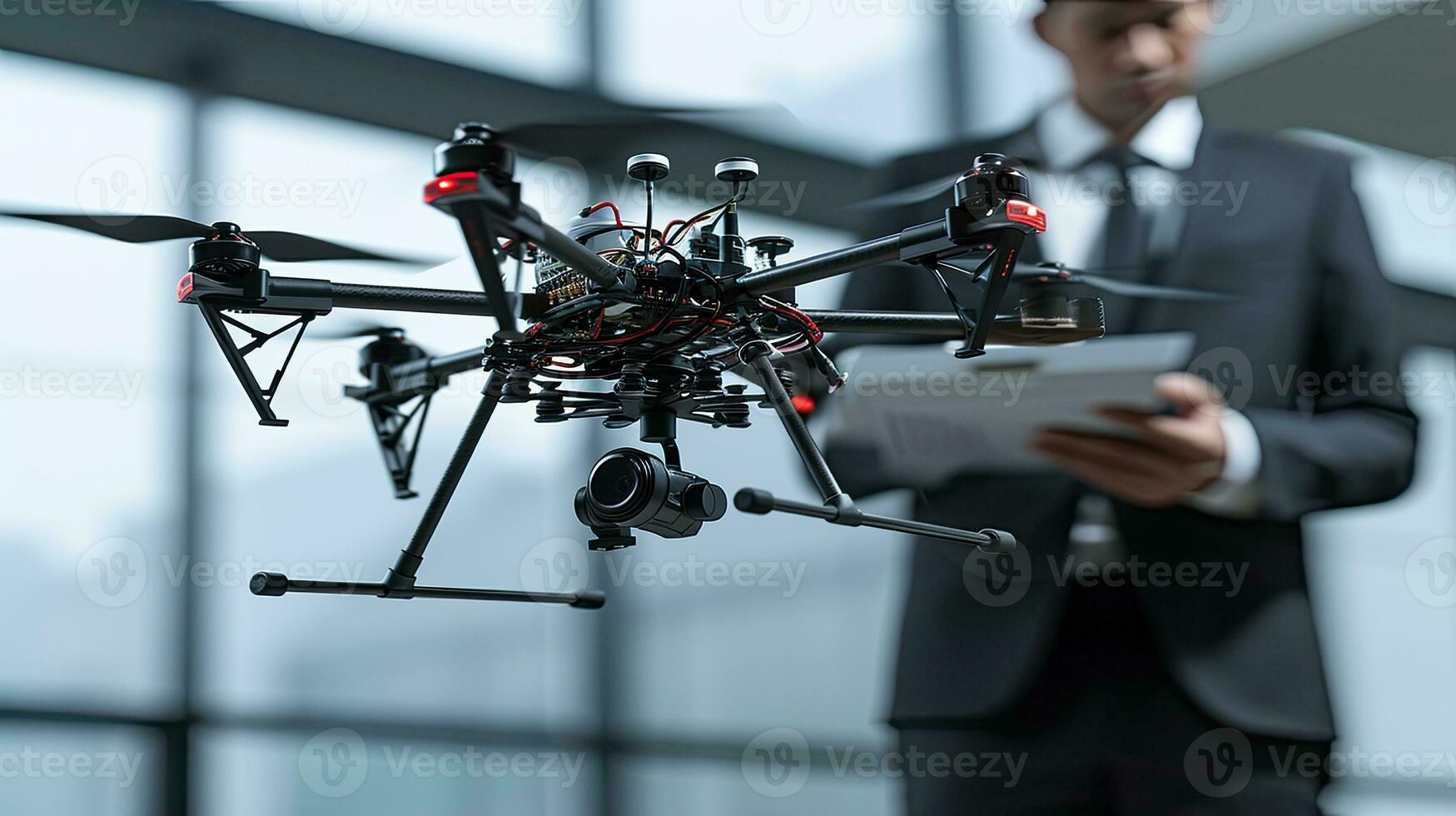 AI generated Engineer Focused on Assembling Advanced Aerial Drone Technology photo