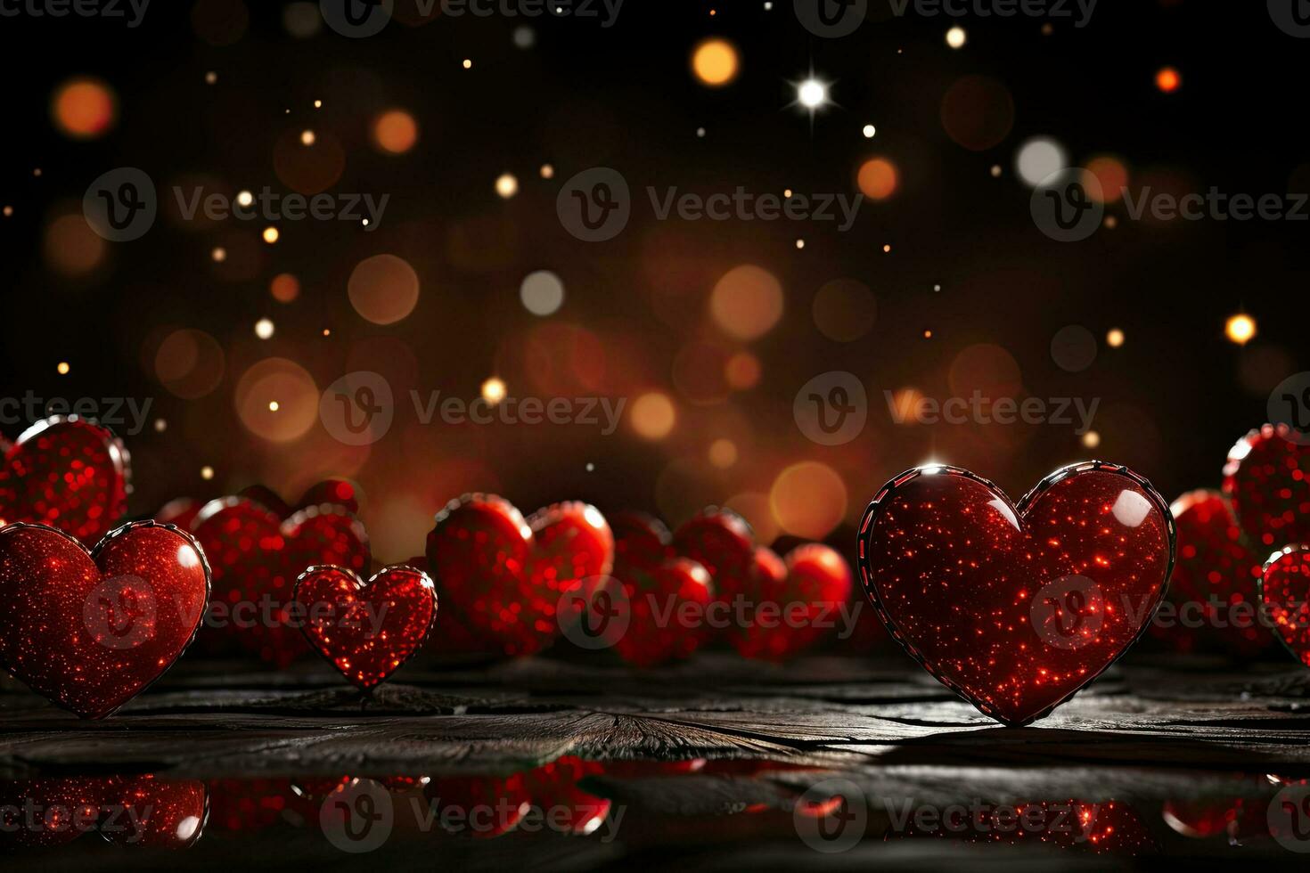 AI generated Hearts and Glitter Bokeh for Romantic Valentine's Day photo