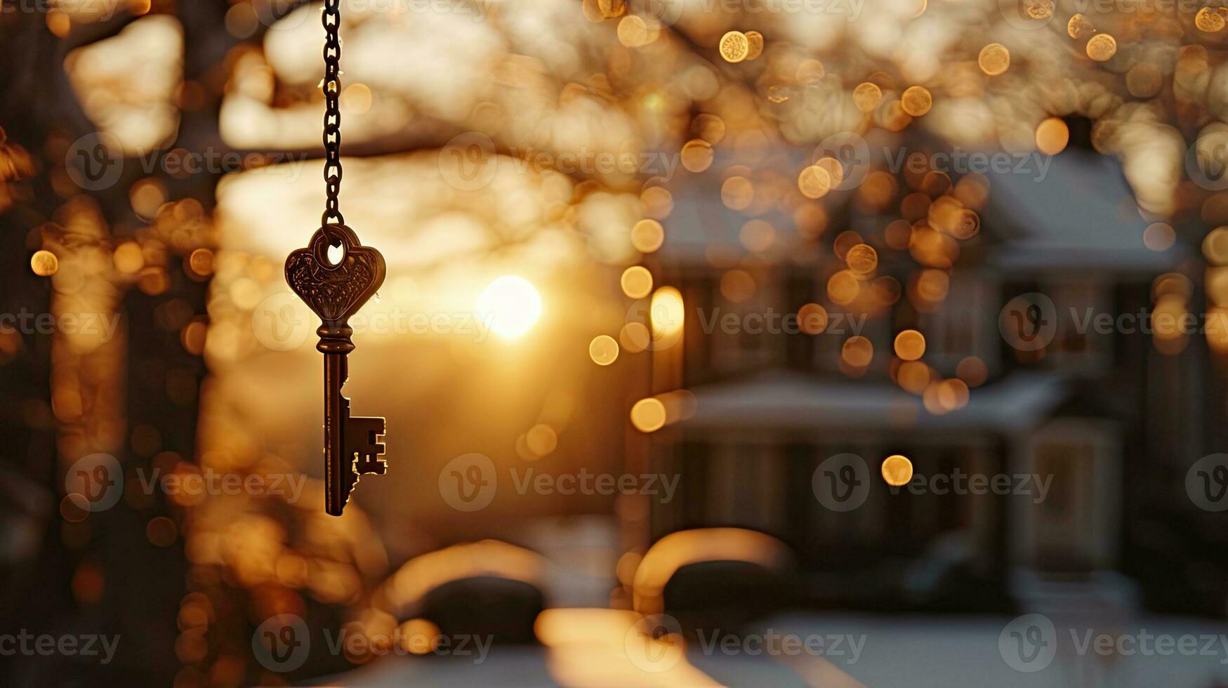 AI generated Vintage Key Silhouette Against Golden Sunset Real Estate photo