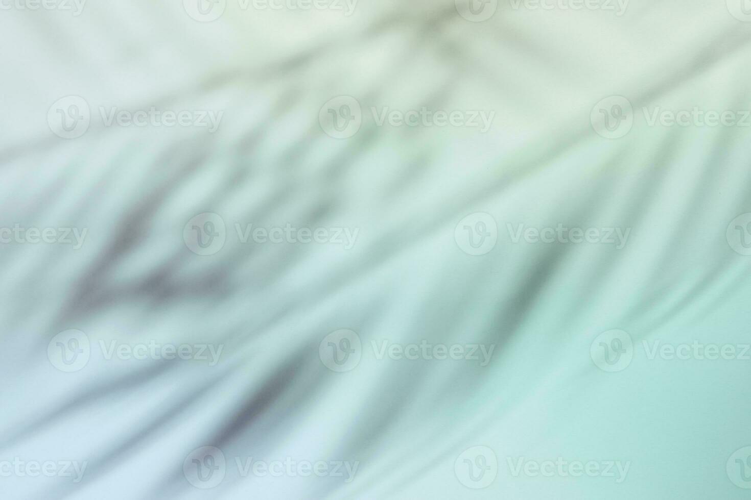 Natural palm leaves shadow on gradient paper background. Abstract blue and mint tropical backdrop. Soft light photo