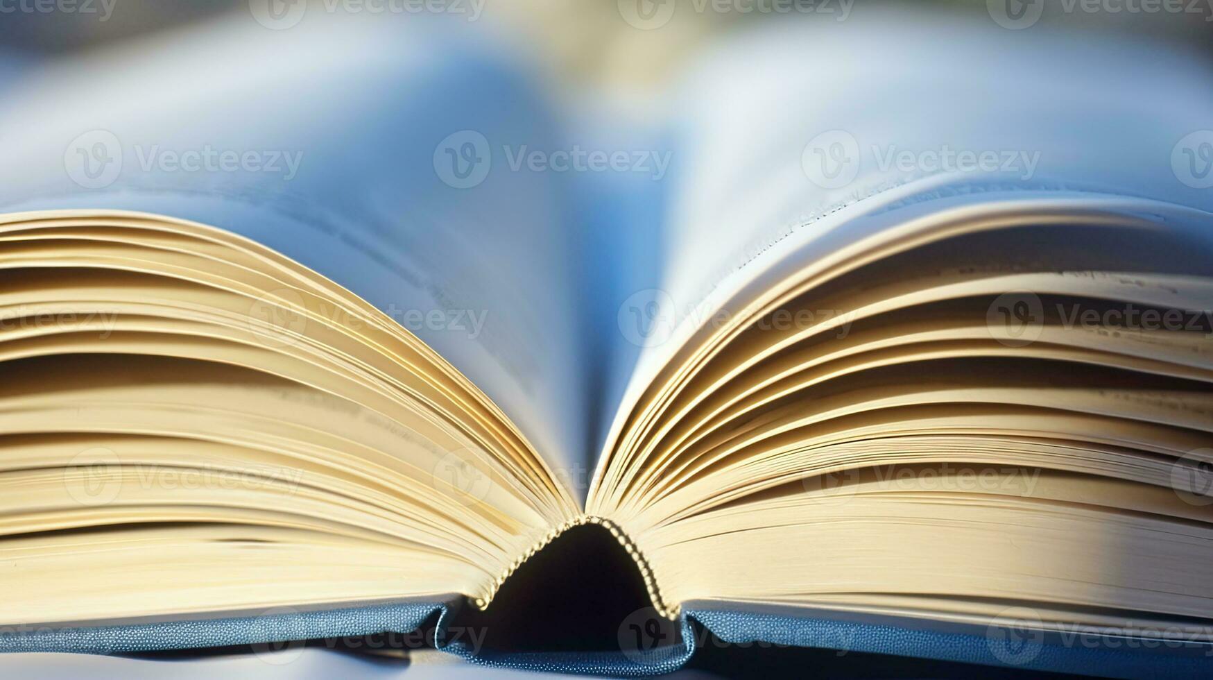 AI generated Open Book with Blue Cover in Soft Light. photo