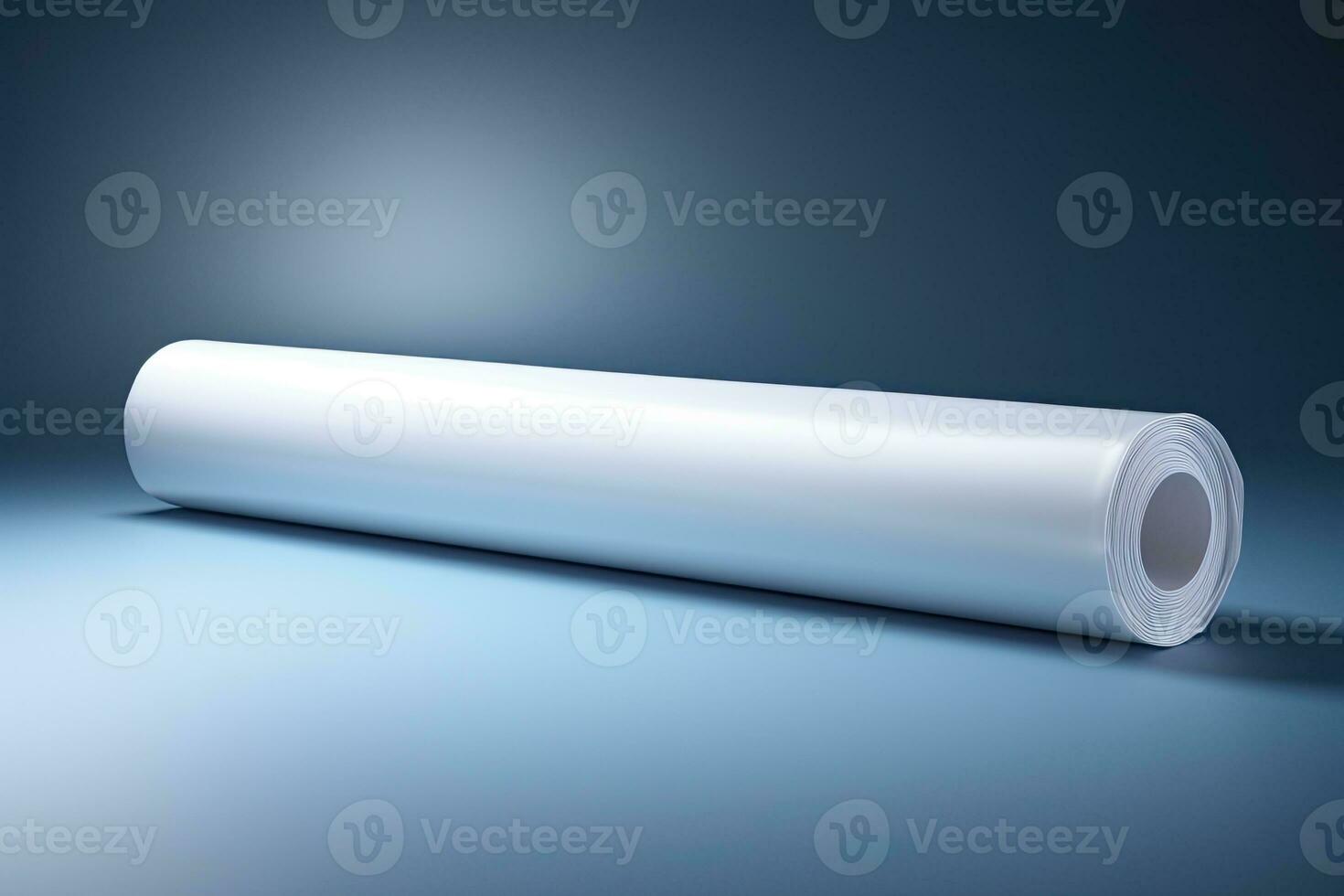 AI generated Blank Rolled Paper Banner Mockup on a Blue Background photo