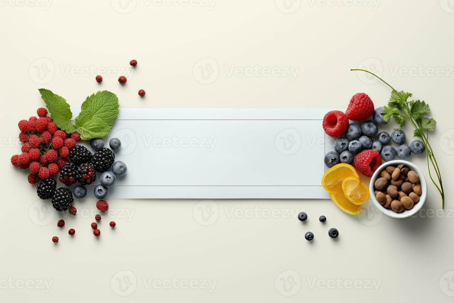 AI generated Fresh Berries on Blank Banner Mockup Background photo