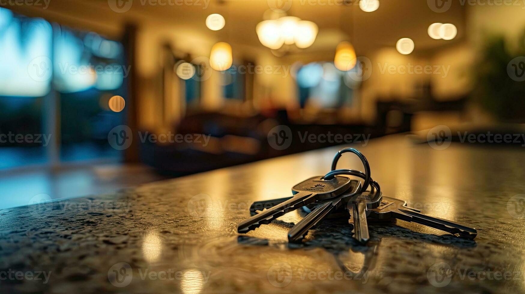 AI generated Set of House Keys on Table in a Real Estate Concept. photo