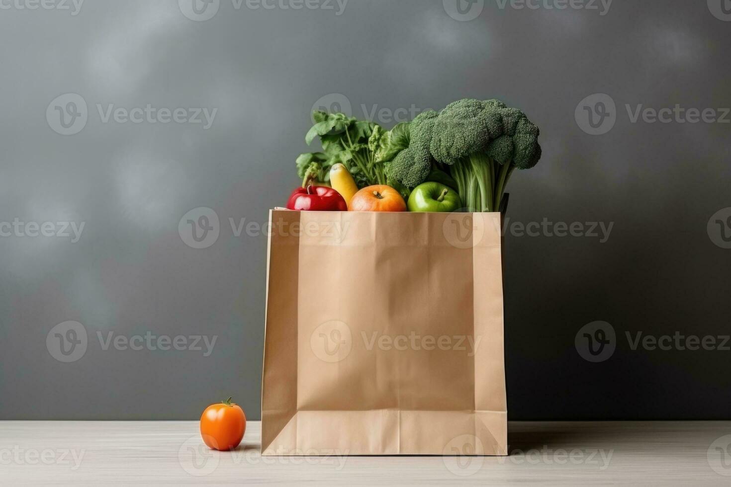 AI generated Eco-Friendly Grocery Bag with Fresh Produce Mockup photo