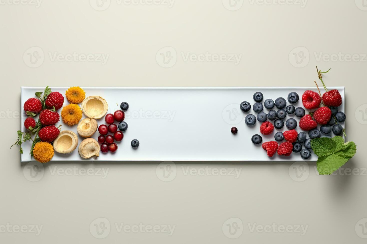 AI generated Fresh Berries on Blank Banner Mockup Background photo