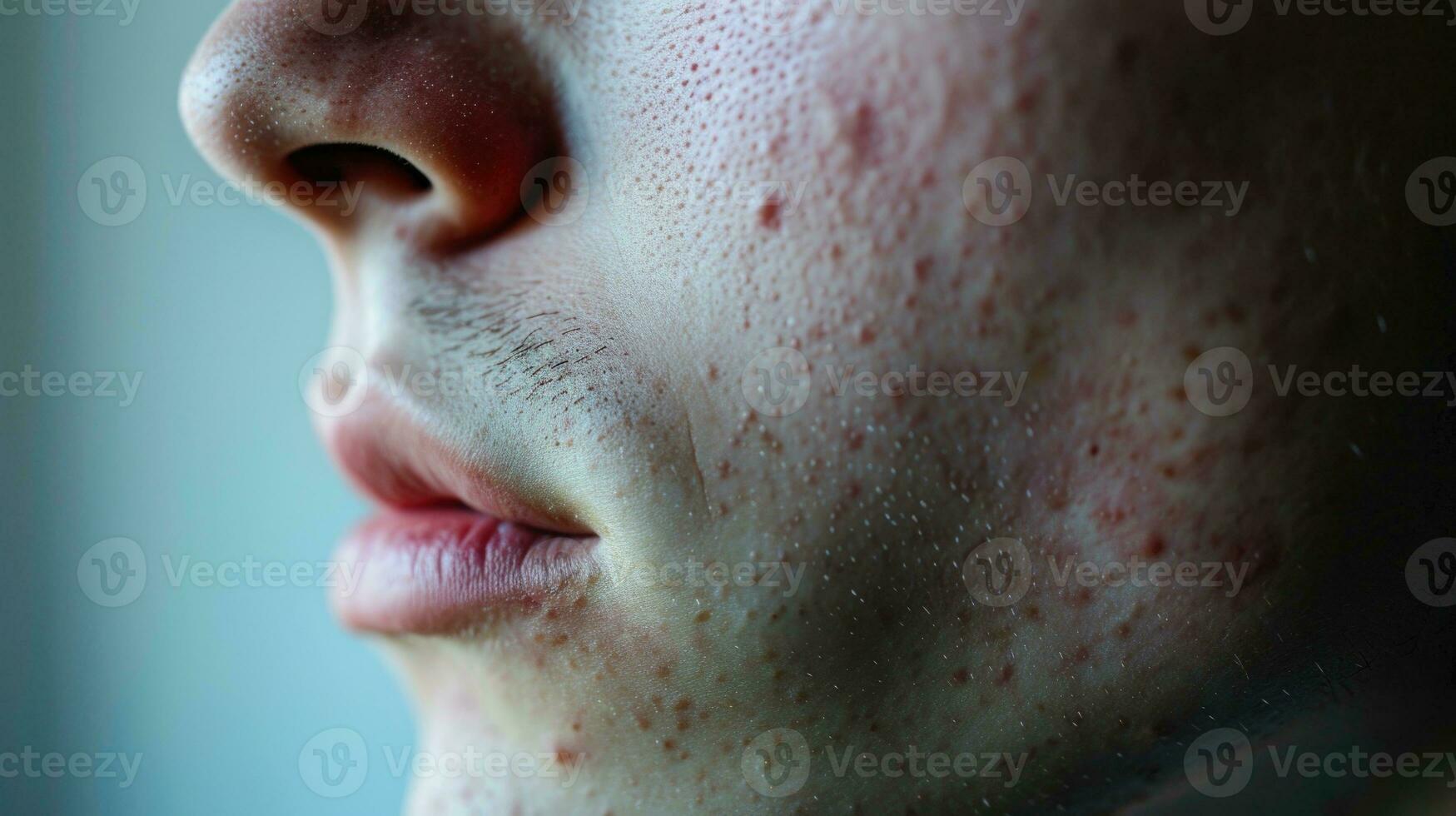 ai generado de cerca de masculino piel demostración acné y tez detalles foto