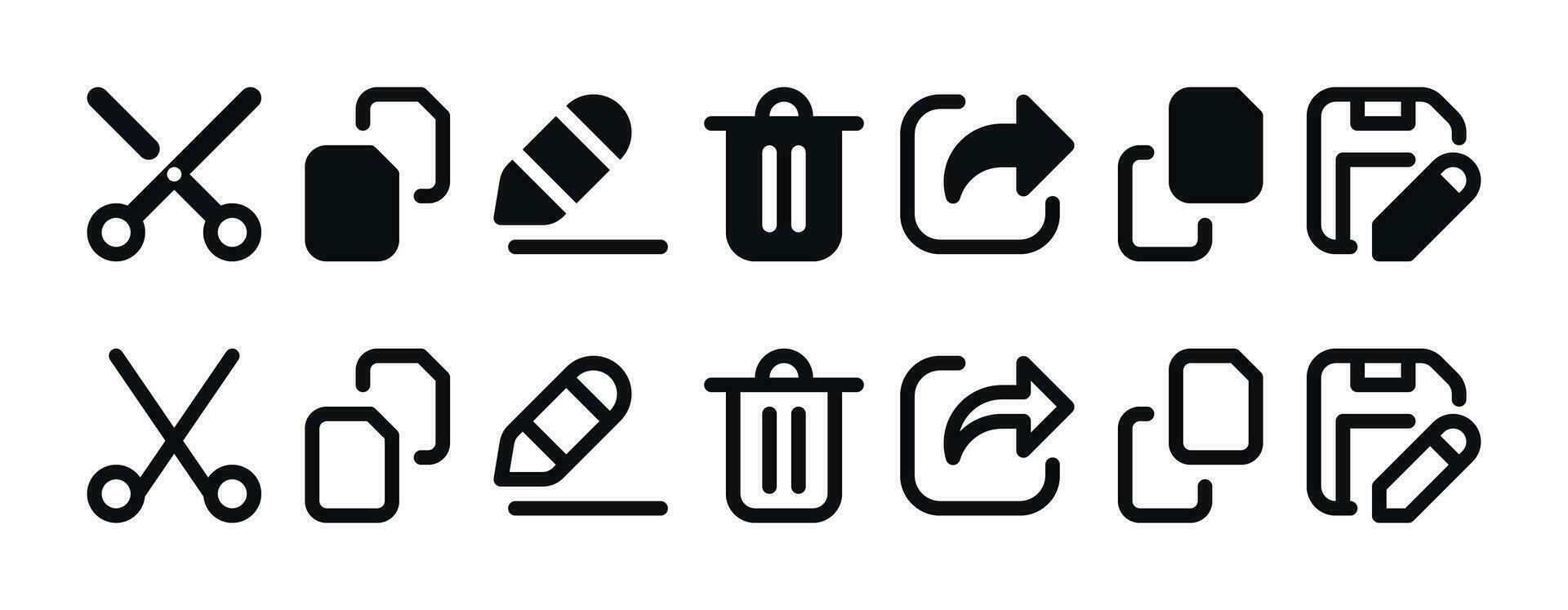 archivo gerente comportamiento icono conjunto - basura poder, salvar como, Copiar, pegar, rebautizar, cortar símbolos vector