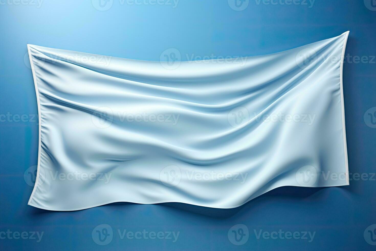 AI generated Blank White Flag Mockup on Blue Background photo