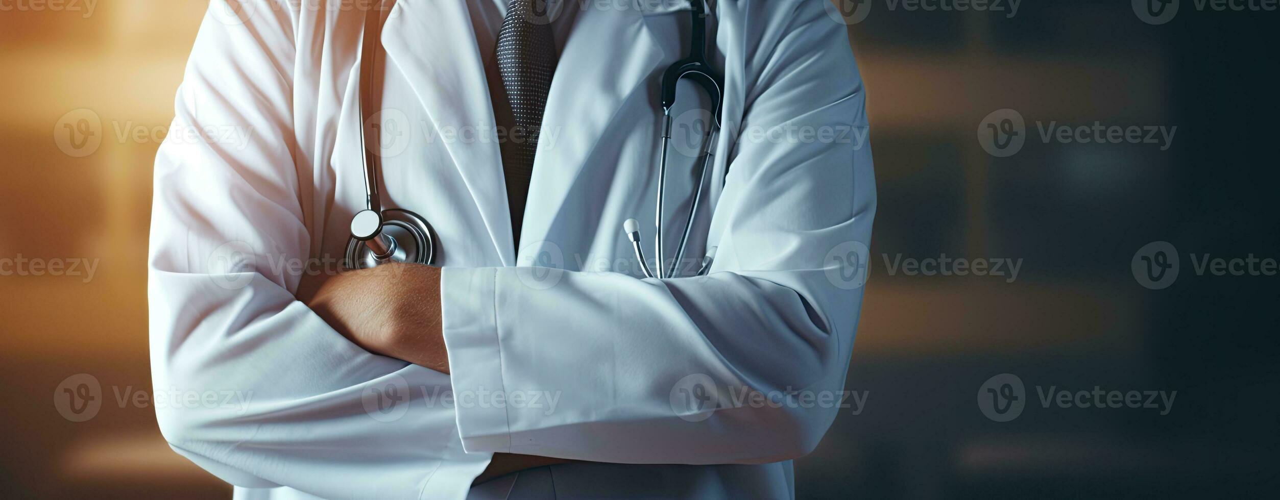 ai generado confidente médico con estetoscopio en médico profesional atuendo foto