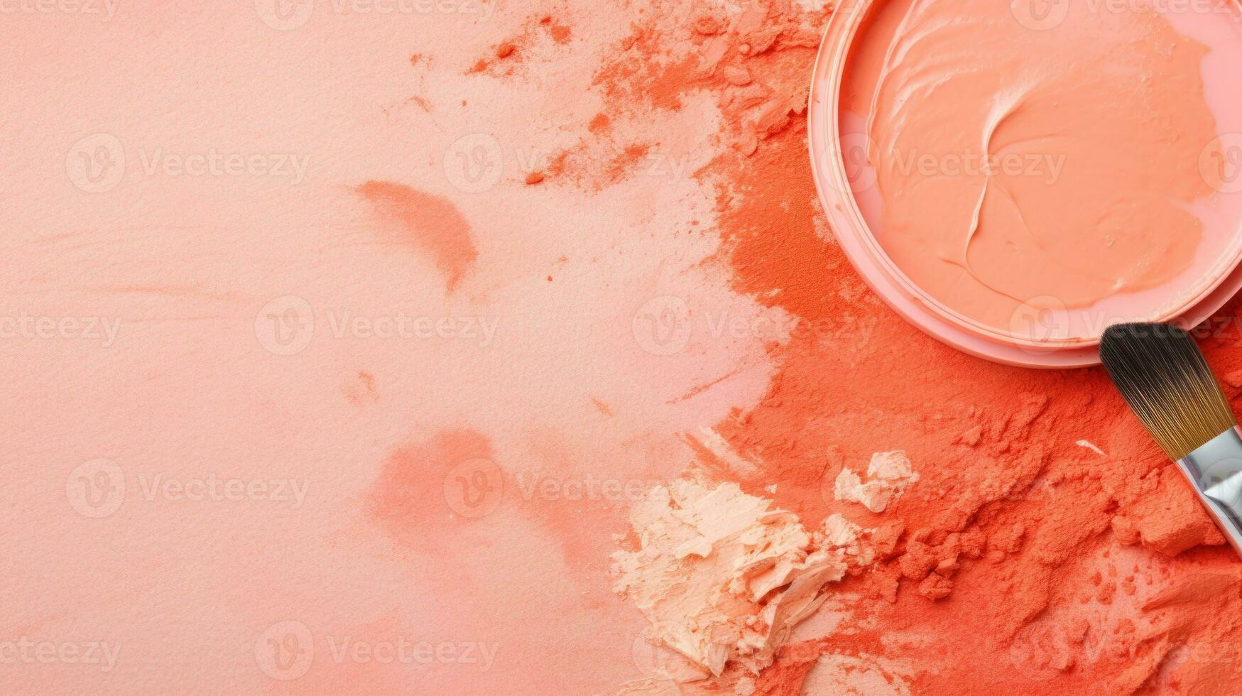 AI generated Velvety Peach Fuzz Makeup Powder with Soft Application Brush. photo