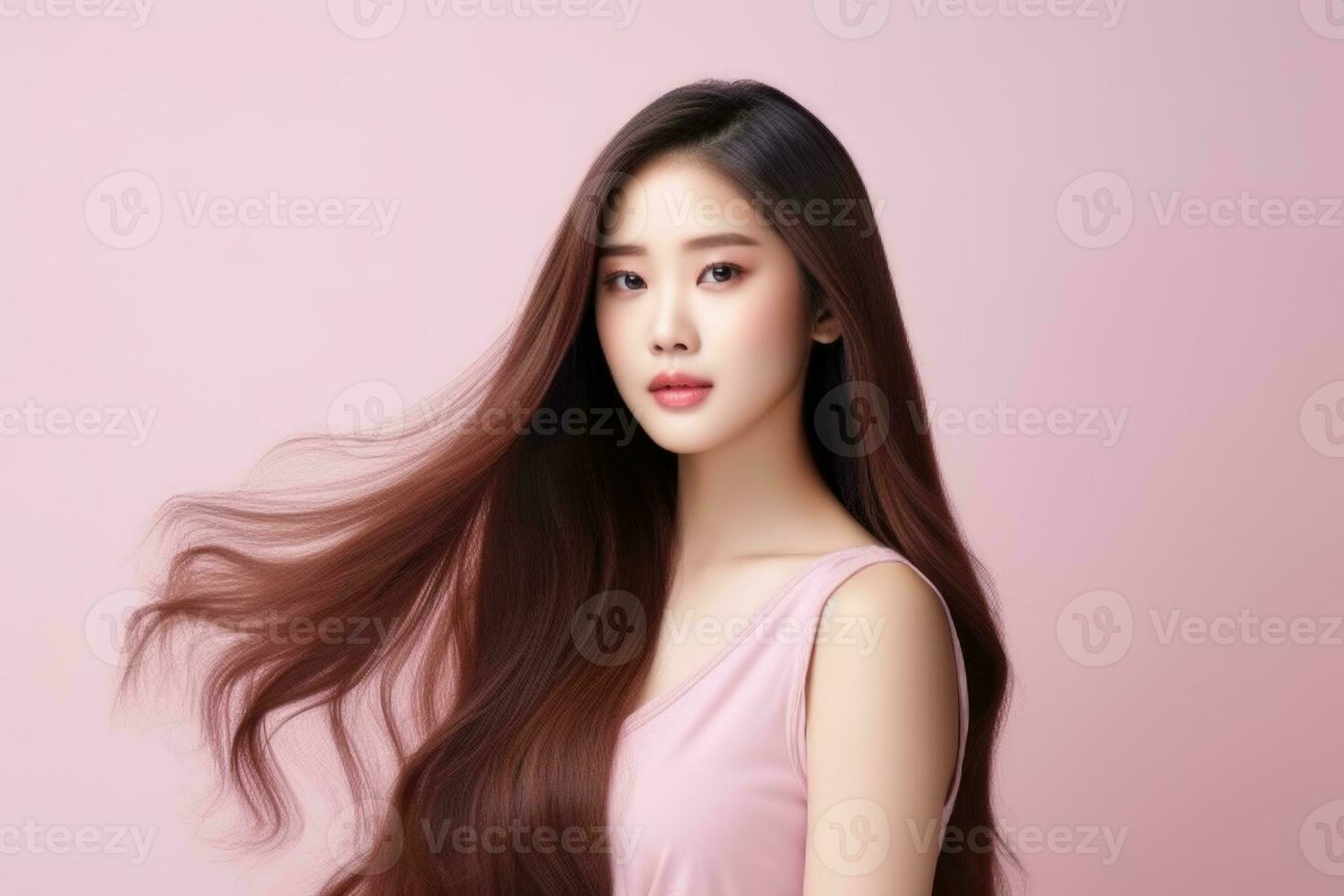 AI generated Elegant Asian Beauty Showcasing Korean Skincare and Cosmetics. photo