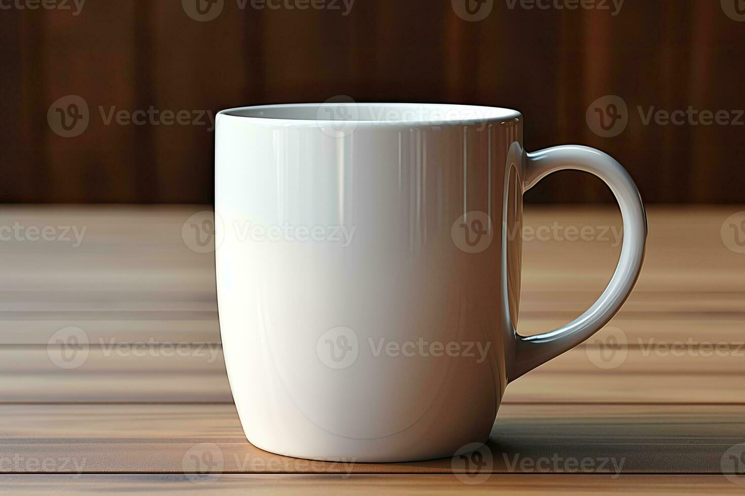 AI generated White Ceramic Coffee Mug Mockup on Wooden Table photo