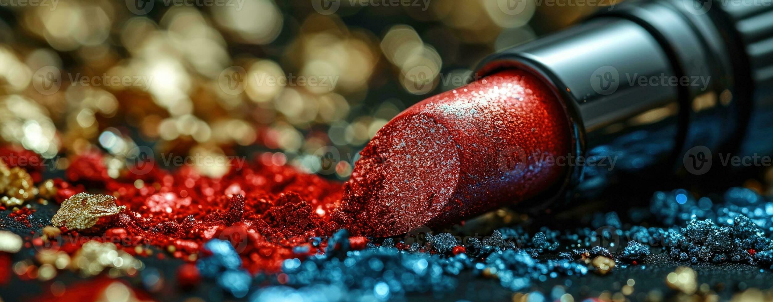 AI generated Close-Up of Sparkling Red Lipstick in Soft Light. photo