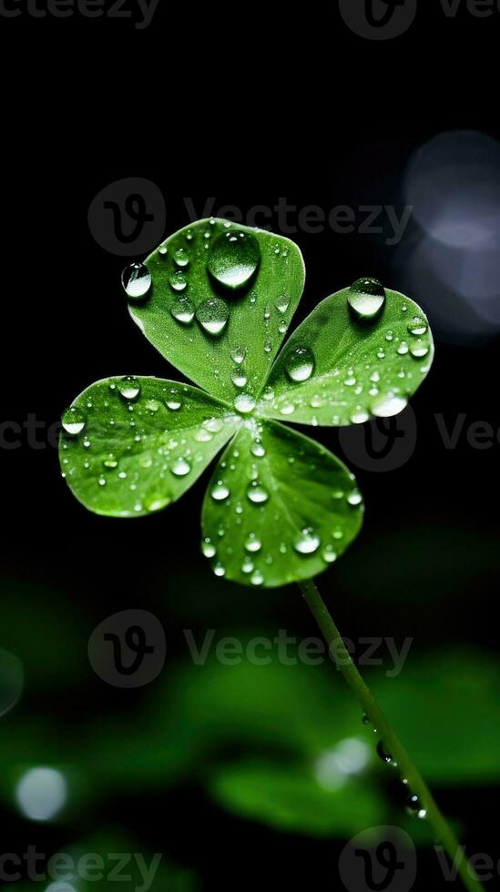 AI generated Dewy Four-Leaf Clover Perfect for St. Patrick's Day photo