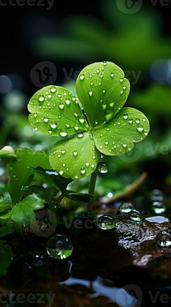 ai generado rociado cuatro hojas trébol Perfecto para S t. patrick's día foto