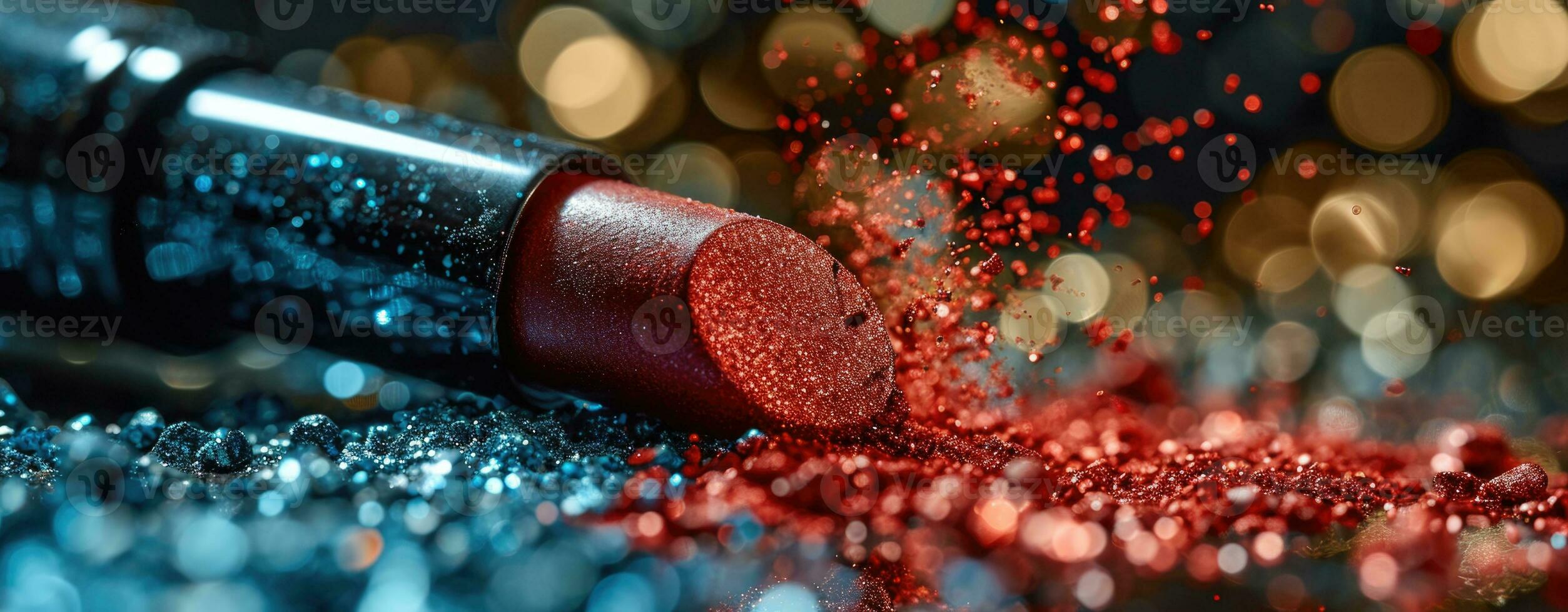 AI generated Close-Up of Sparkling Red Lipstick in Soft Light. photo