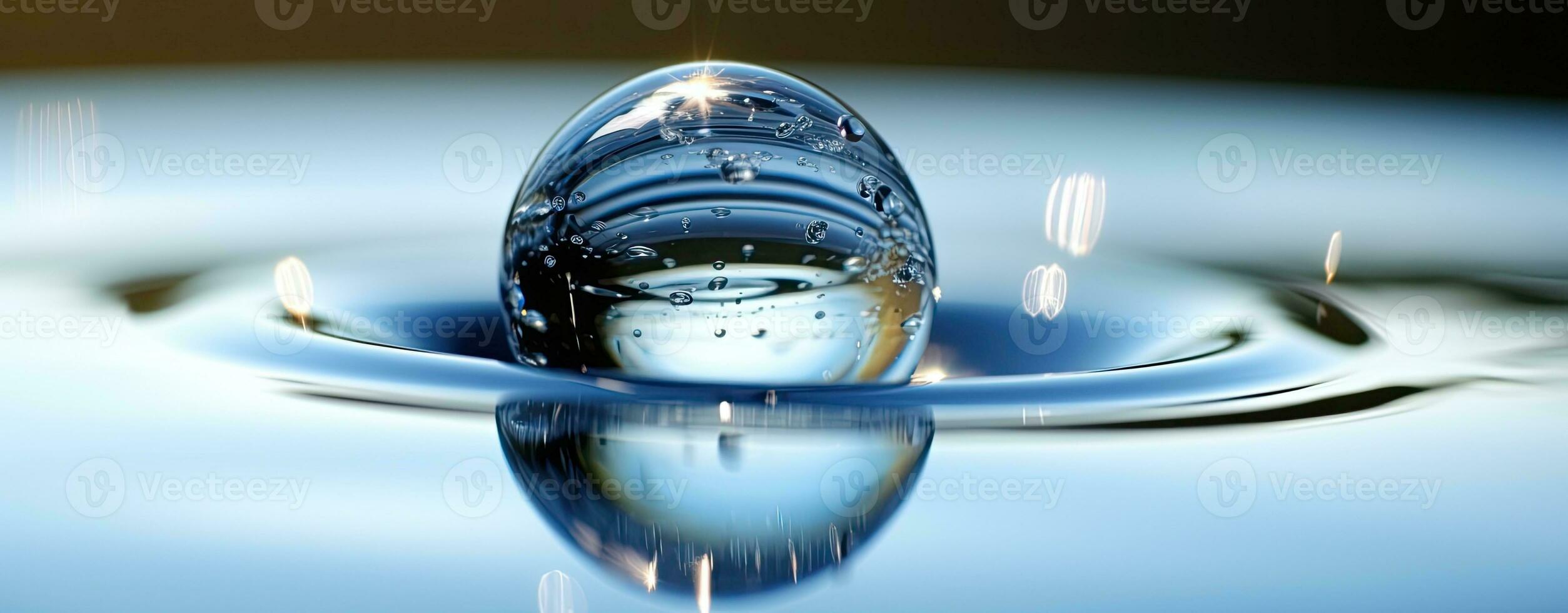 AI generated Pristine Water Droplet Poised on Surface in Macro Shot photo