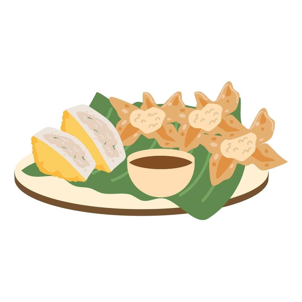 Fried Batagor, Fried Tofu Balls. Indonesia Snacks Food vector
