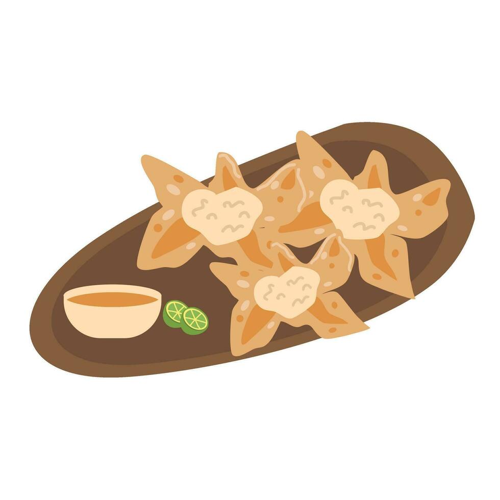batagor is a typical Indonesian snack, food made from flour, usually served with peanut sauce vector