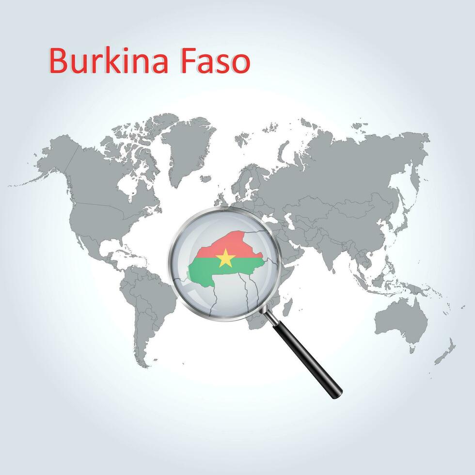 Magnified map Burkina Faso with the flag of Burkina Faso enlargement of maps, Vector Art