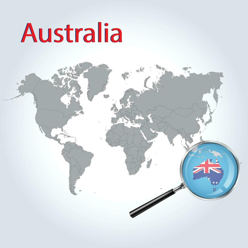 Magnified map Australia with the flag of Australia enlargement of maps, Vector Art