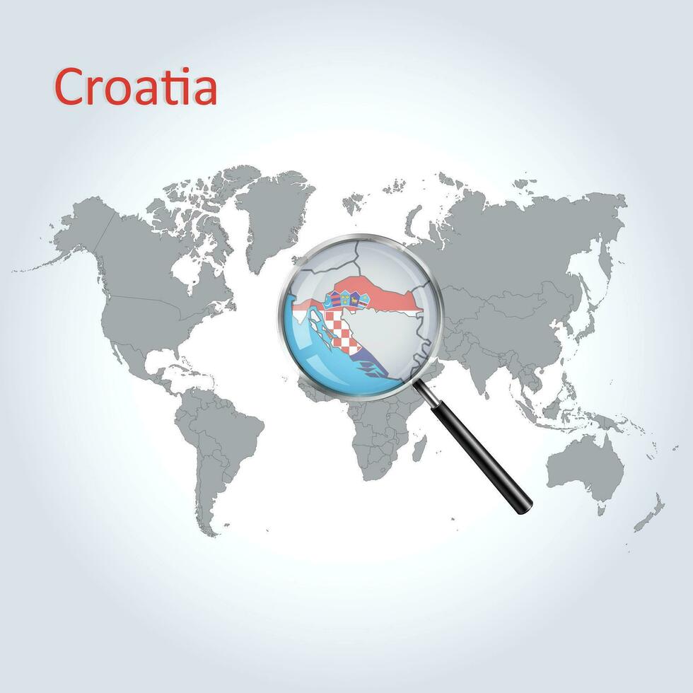 magnificado mapa Croacia con el bandera de Croacia ampliación de mapas, vector Arte