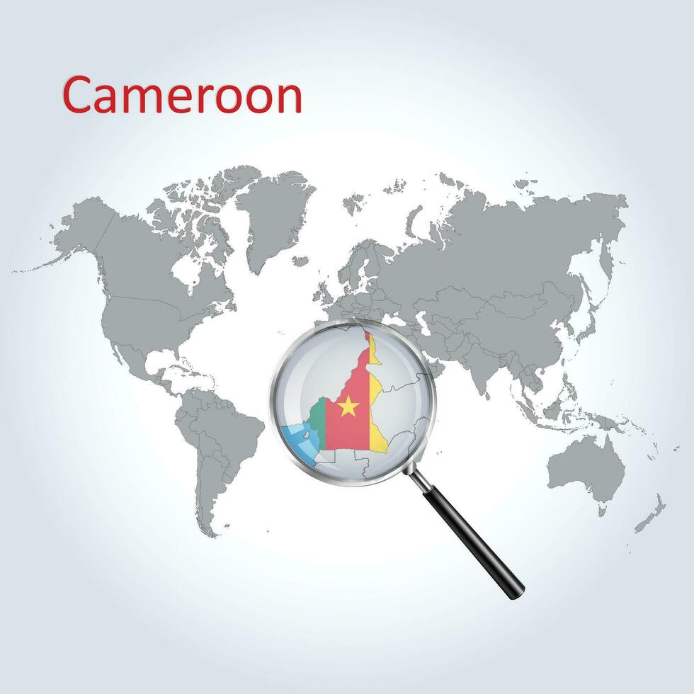 magnificado mapa Camerún con el bandera de Camerún ampliación de mapas, vector Arte
