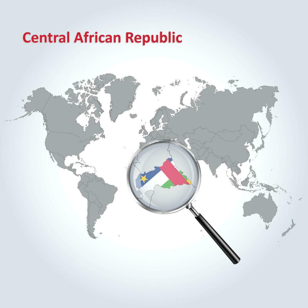 Magnified map of the Central African Republic with the flag and enlargement of maps, Vector Art