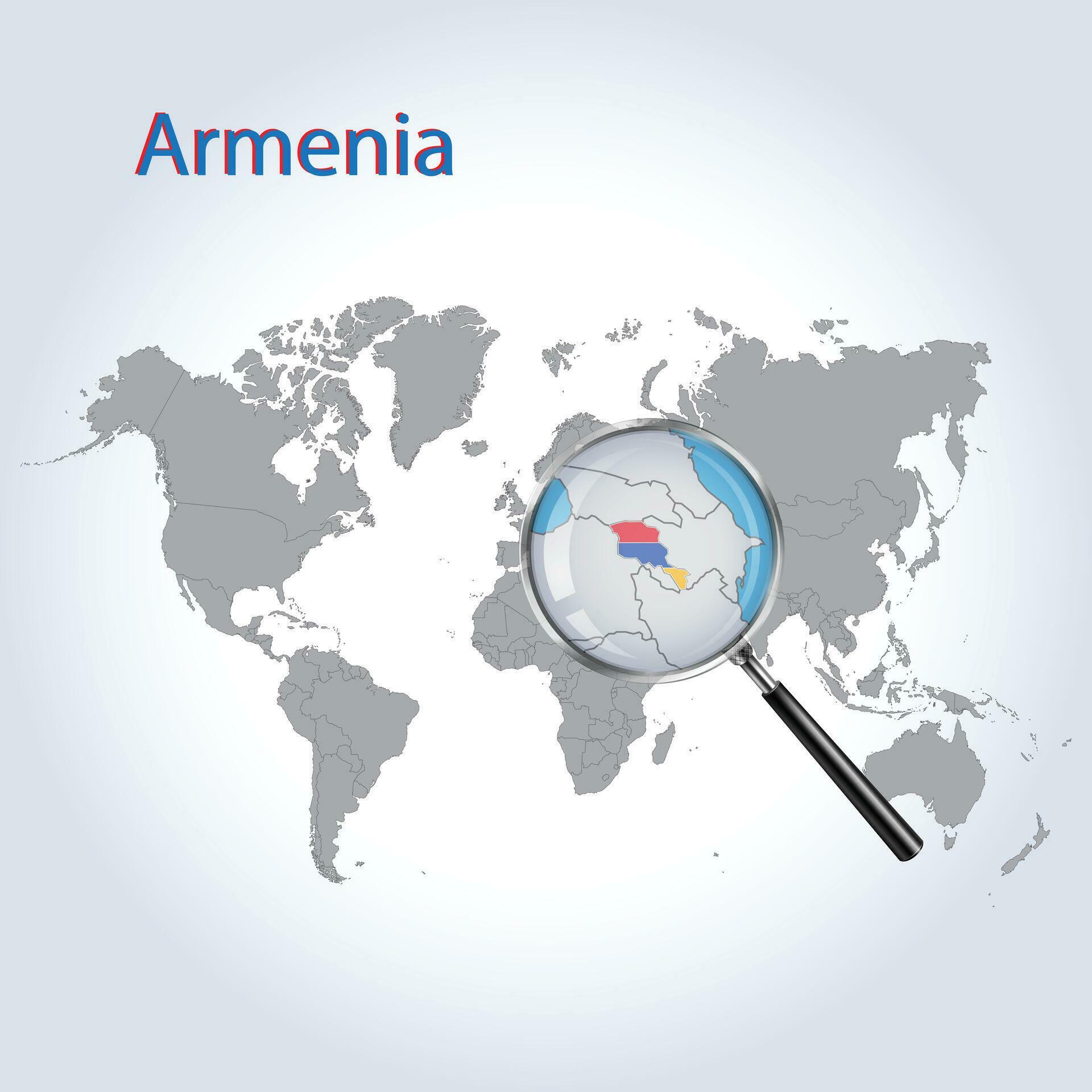 Magnified map Armenia with the flag of Armenia enlargement of maps