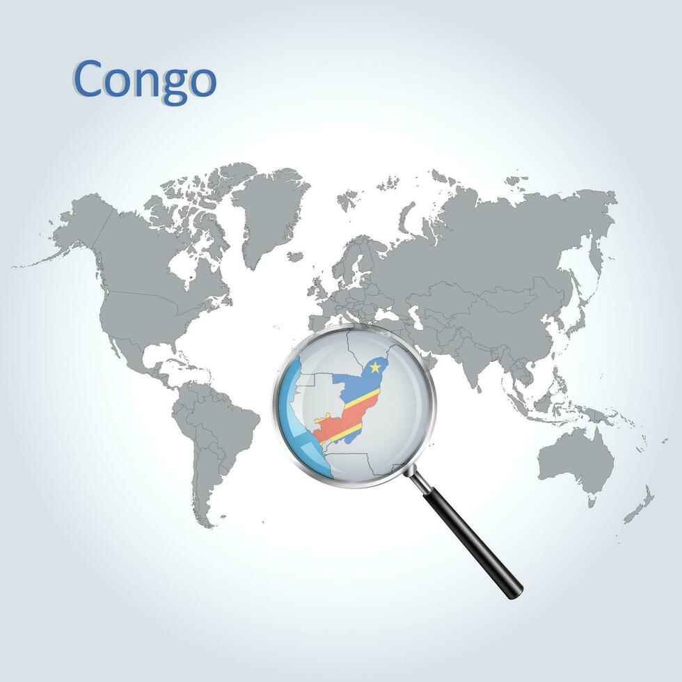 magnificado mapa congo con el bandera de congo ampliación de mapas, vector Arte