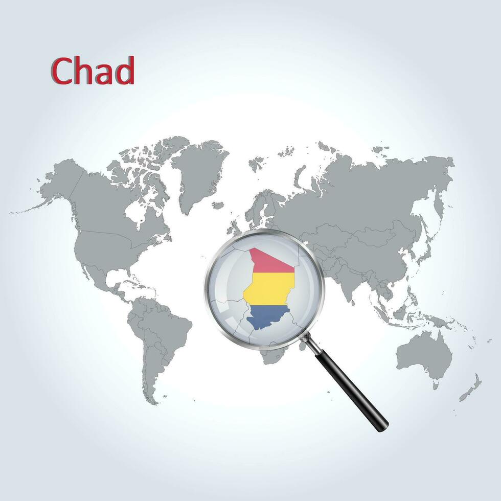 Magnified map Chad with the flag of Chad enlargement of maps Vector Art