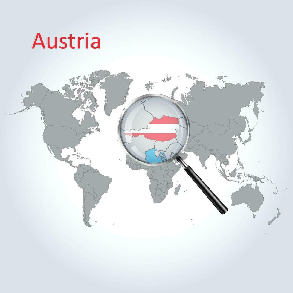 magnificado mapa Austria con el bandera de Austria ampliación de mapas, vector Arte