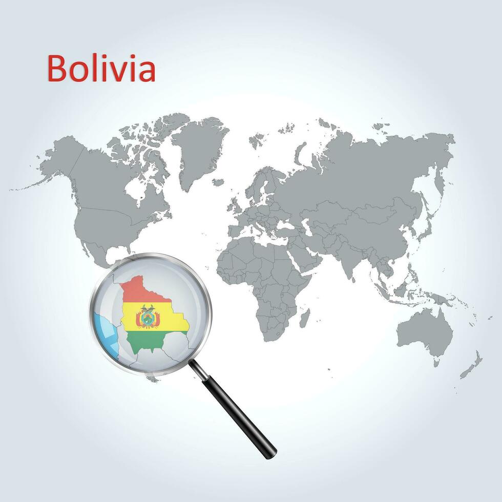 magnificado mapa bolivia con el bandera de bolivia ampliación de mapas, vector Arte