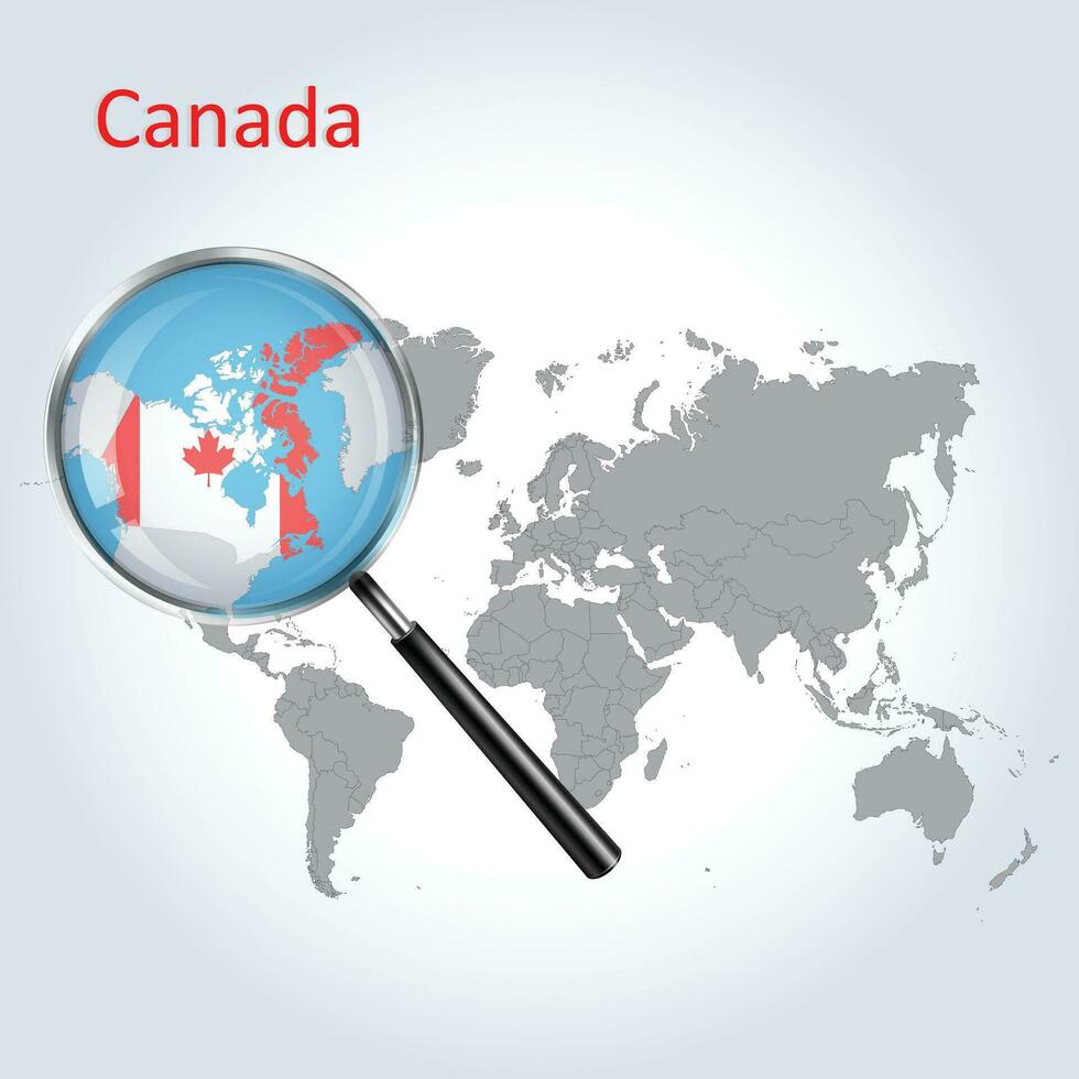 Magnified map Canada with the flag of Canada enlargement of maps, Vector Art