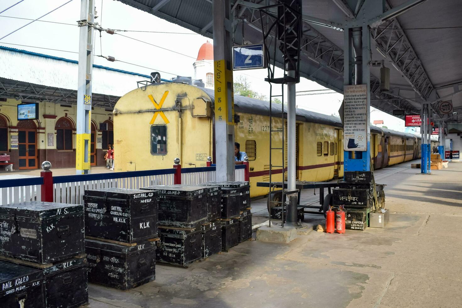 Kathgodam, Uttarakhand, India, September 25 2023 - Indian railway train at Kathgodam railway station platform during morning time, Colourful train at Kathgodam, Uttarakhand railway station photo