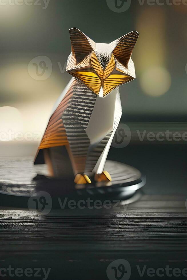 AI generated Origami fox on light background photo