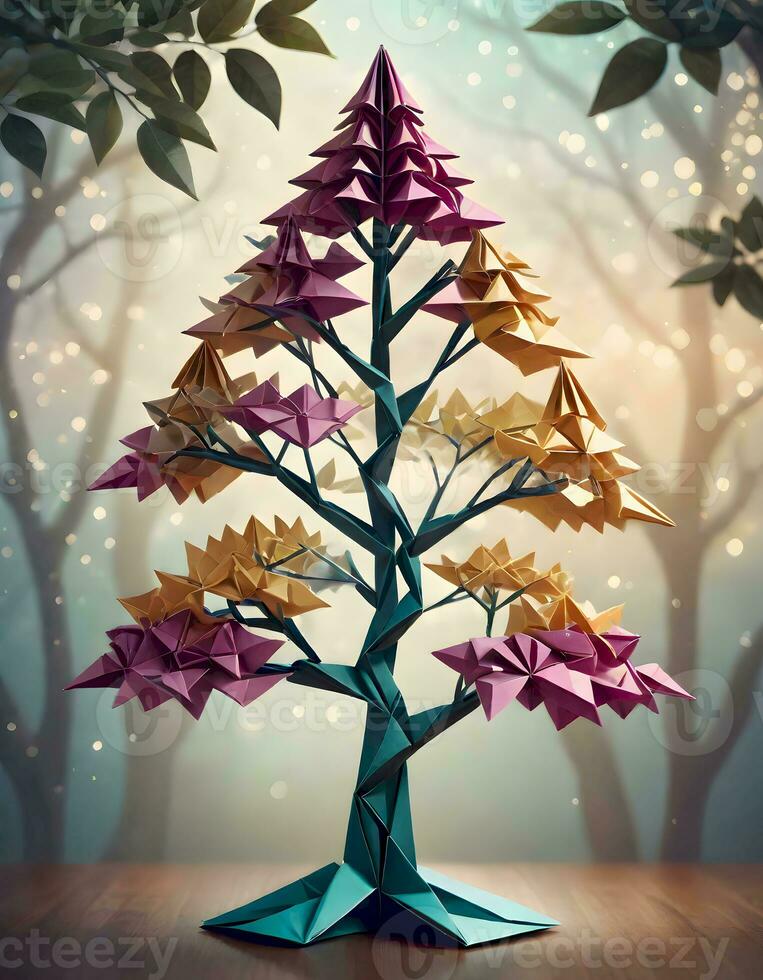 AI generated Colorful Origami Tree photo