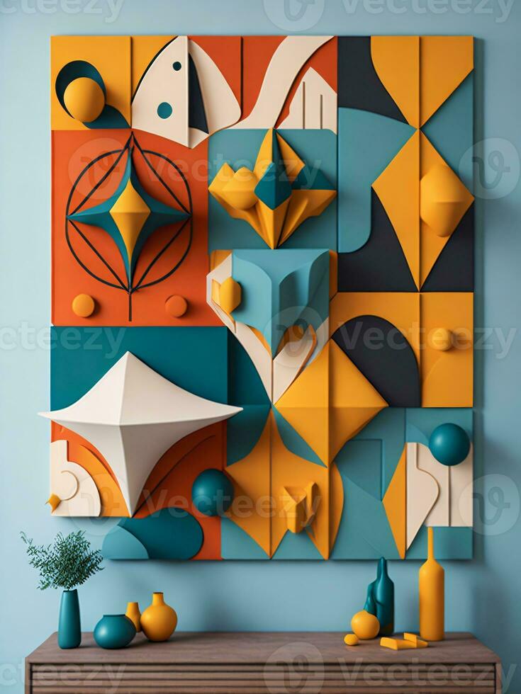 AI generated 3D Wall Art in Colorful Geometric Design photo