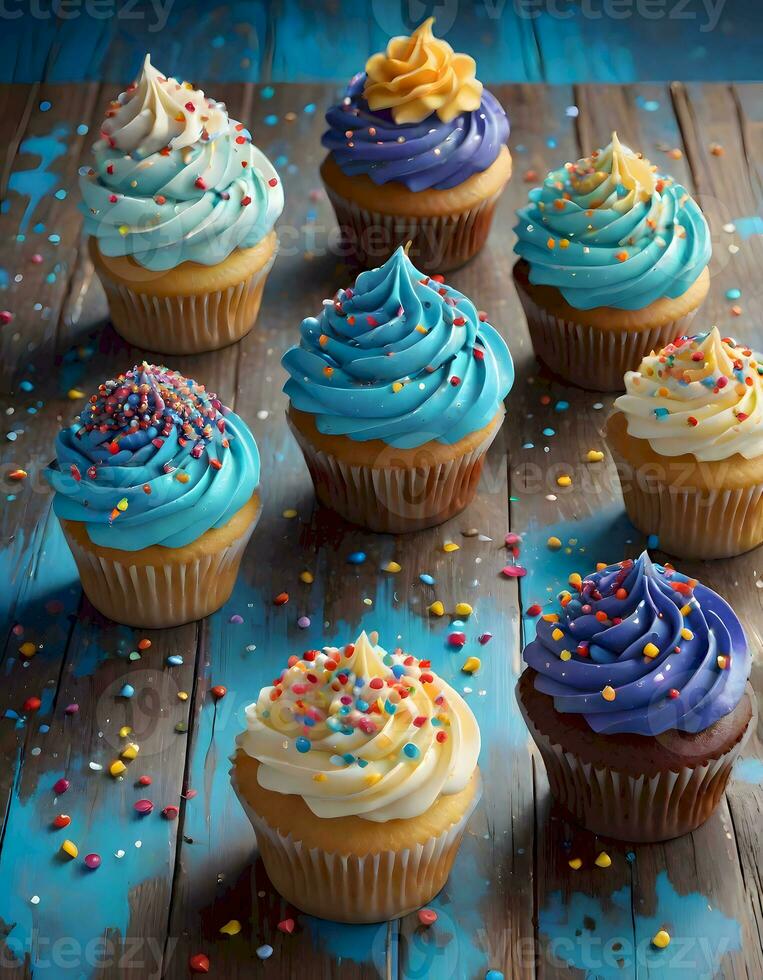 AI generated Delightful Colorful Cupcakes photo